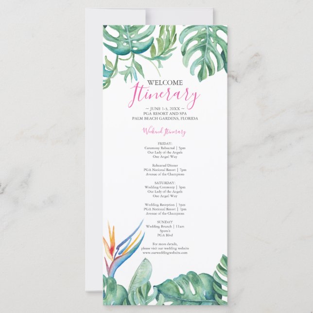 Itinerário de Casamento Tropical de Aquarela (Frente)