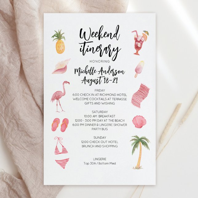 Itinerário de Fim de Semana de Aniversário Aquarel (Watercolor Beach Birthday Weekend Itinerary Invitation)