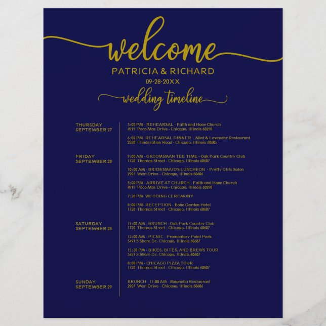Itinerário de Fim de Semana de Casamento de 4 Dias (Frente)