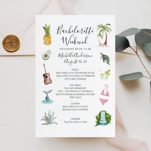 Itinerário de Fim de Semana de Despedida de Soltei (Watercolor Beach Bachelorette Weekend Itinerary)