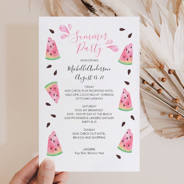 Itinerário de Fim de Semana de Solteira de Verão c (Watermelon Summer Bachelorette Weekend Itinerary invitation)