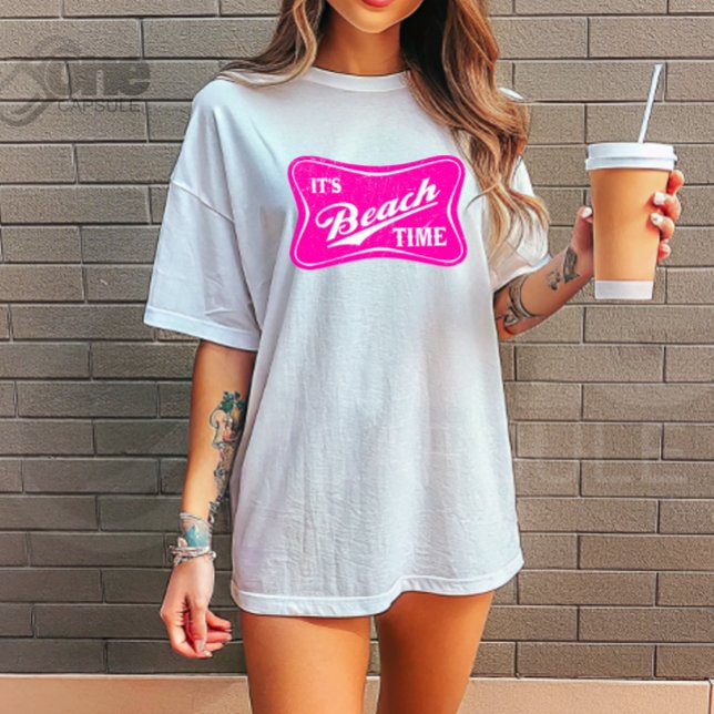 It's Beach Time T-Shirt – Retro Pink Summer Shirt  (Criador carregado)