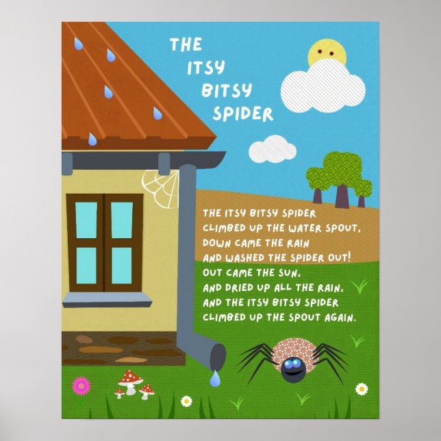 Itsy Bitsy Spider Nursery Rhyme Classroom Poster (Frente)