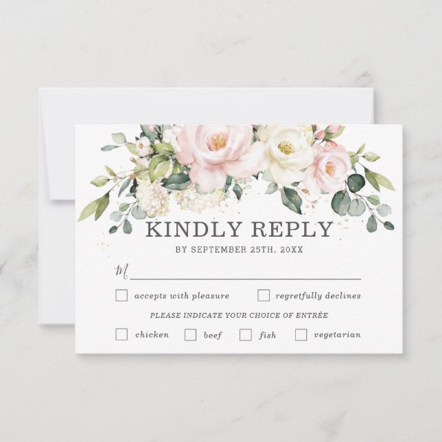Ivory Blush Floral Wedal Placa RSVP de Escolha (Frente)