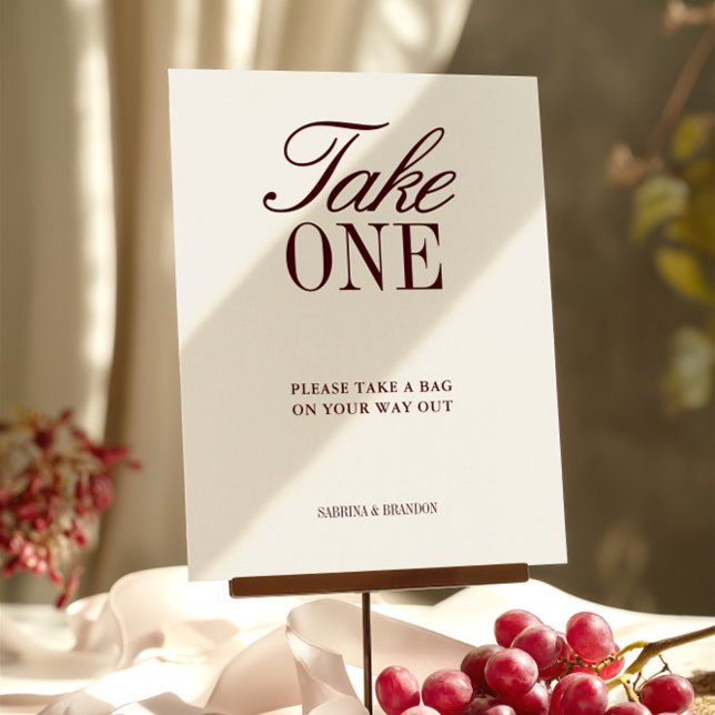 Ivory & Burgundy Tome Um Sinal De Favor De Casamen (Ivory & Burgundy Take One Wedding Favor Sign)