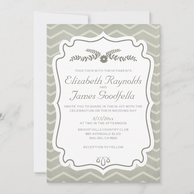Ivory Chevron Stripes Convites De Casamento (Frente)