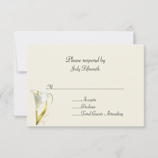Ivory com cartão RSVP de Casamento de Calla Lily (Frente)