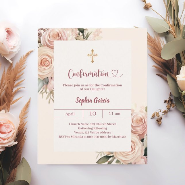 Ivory dusty rose florals Confirmation information (Criador carregado)