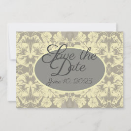 Ivory e Cinza Floral Flat Salvem o Cartão Data