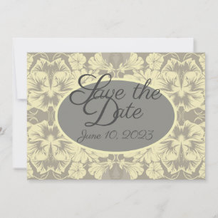 Ivory e Cinza Floral Flat Salvem o Cartão Data