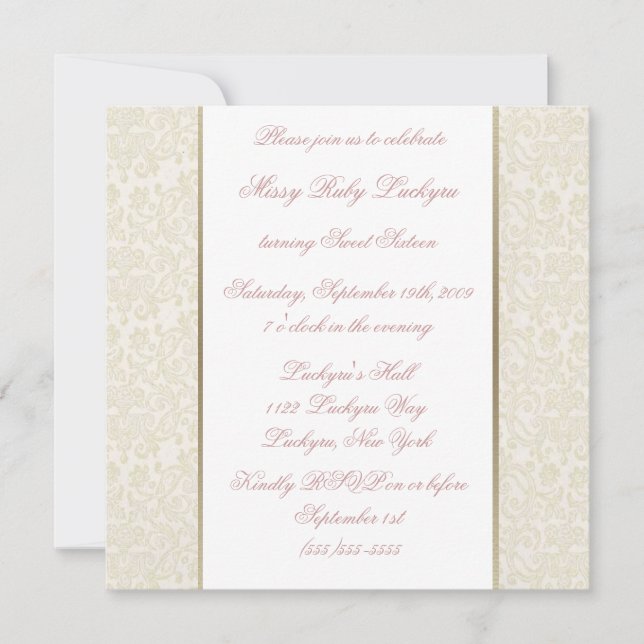 Ivory e Dourado Doce 16 Convite (Frente)