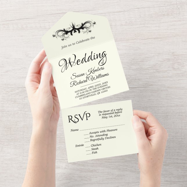 Ivory e Preto Tri Dobra com Rspv Casamento (Aba destacável)