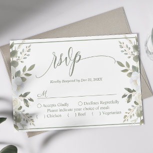 Ivory e Sage Script Floral Casamento Floral RSVP