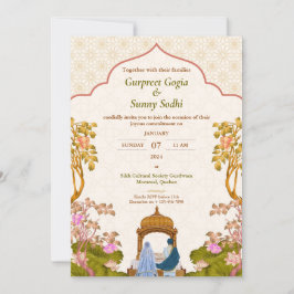 Ivory Floral Punjabi Sikh Convite De Casamento