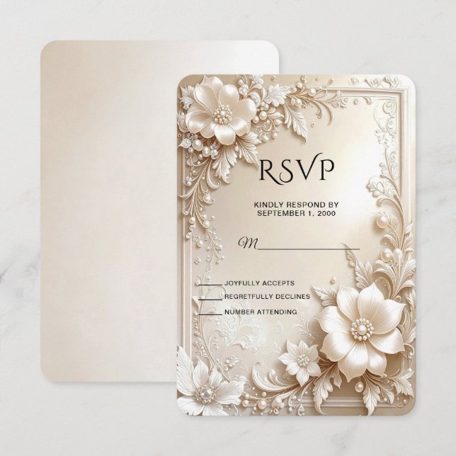 Ivory Flowers RSVP Card (Frente/Verso)