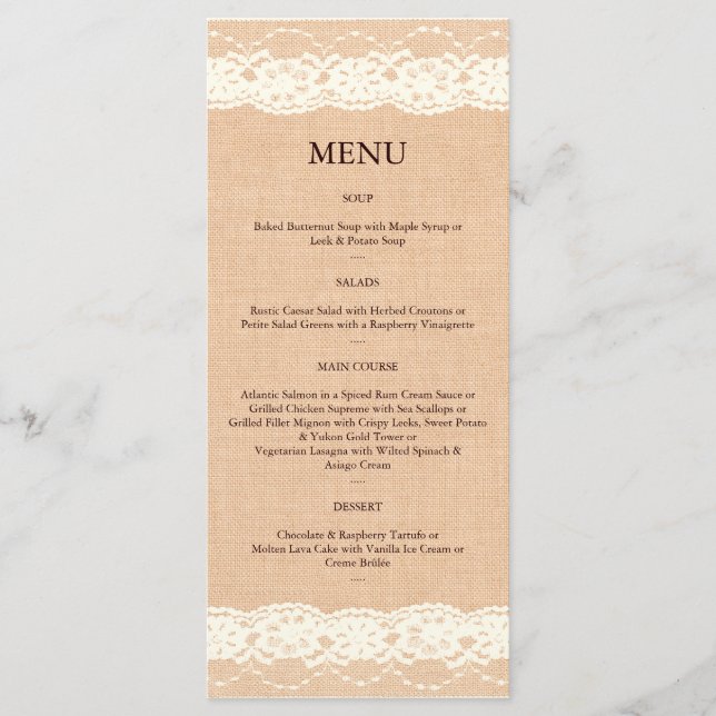 Ivory Lace e Light Burlap Menu 2 (Frente)