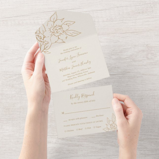 Ivory Line Art Floral Elegant Wedding (Aba destacável)