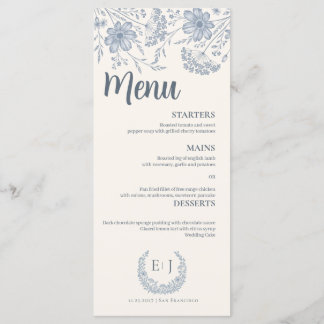 Ivory Periwinkle Wildflower Line Art Wedding Menu