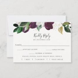Ivory Plum Floral Weding RSVP Meal Choice Card