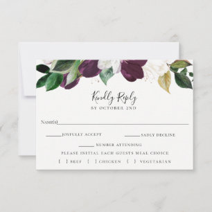 Ivory Plum Floral Weding RSVP Meal Choice Card