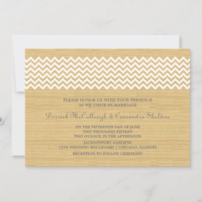 Ivory Rustic Convite de casamento Chevron (Frente)