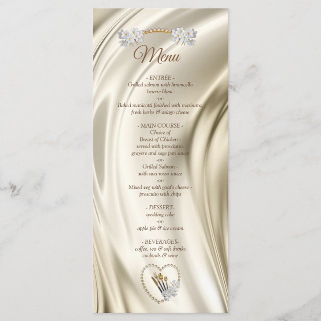 Ivory,Verde,Azul,Dourada Seda e Pérolas Menu (Frente)