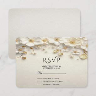 Ivory White Floral Dourada Deixa RSVP Card