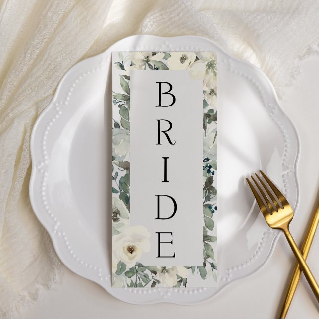 Ivory White Roses Floral Reservado Menu Seating (Criador carregado)