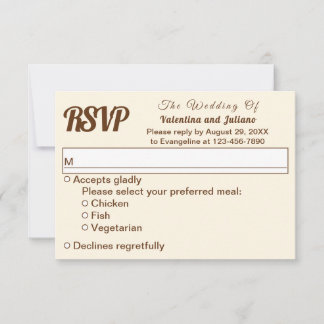 Ivory With Brown Text Wedding RSVP