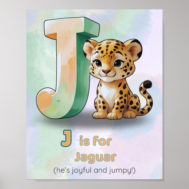 J é para Jaguar – Impressão de alfabeto de animais (Frente)