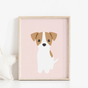 Jack Russel Puppy Pink Nursery Decor Poster