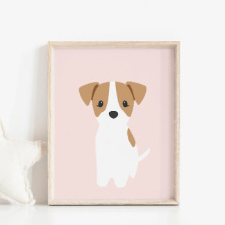 Jack Russel Puppy Pink Nursery Decor Poster
