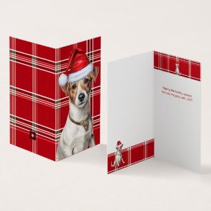 Jack Russell Cachorro de Natal com Xadrez de Feria