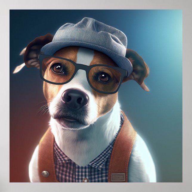 Jack Russell Terrier Hipster Cão Poster (Frente)