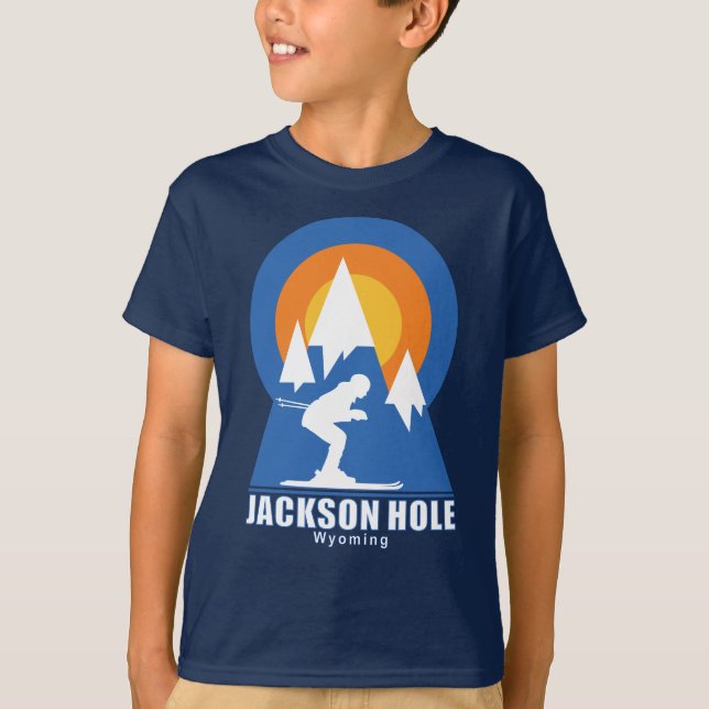 Jackson Hole Ski Sunset Retro T-Shirt (Frente)