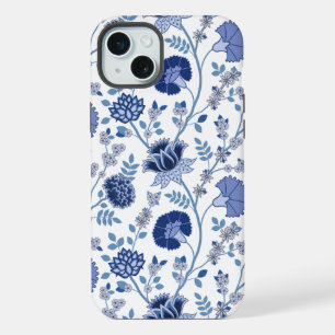 Jacobean Floral Big Pattern Blues em Branco