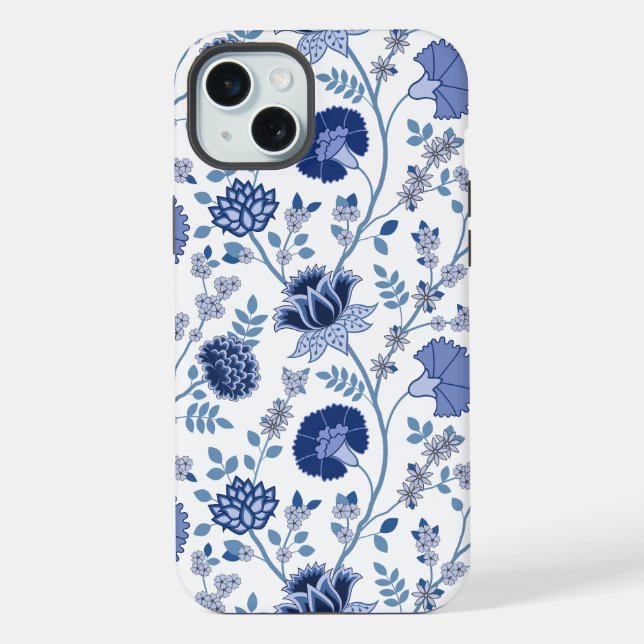 Jacobean Floral Big Pattern Blues em Branco (Verso)