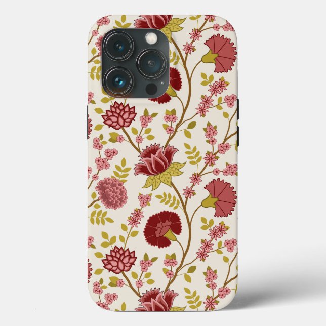 Jacobean Floral Big Pattern Reds Pinks Dourado Cre (Verso)