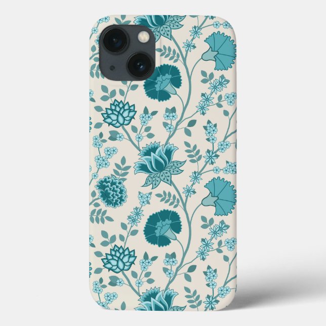 Jacobean Floral Big Pattern Teals em Creme (Verso)