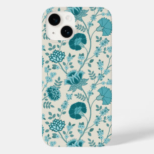 Jacobean Floral Big Pattern Teals em Creme