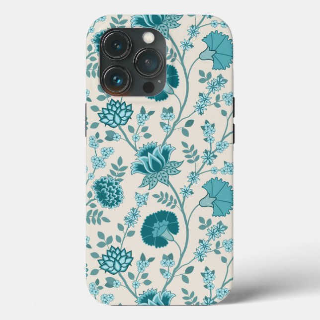 Jacobean Floral Big Pattern Teals em Creme (Verso)