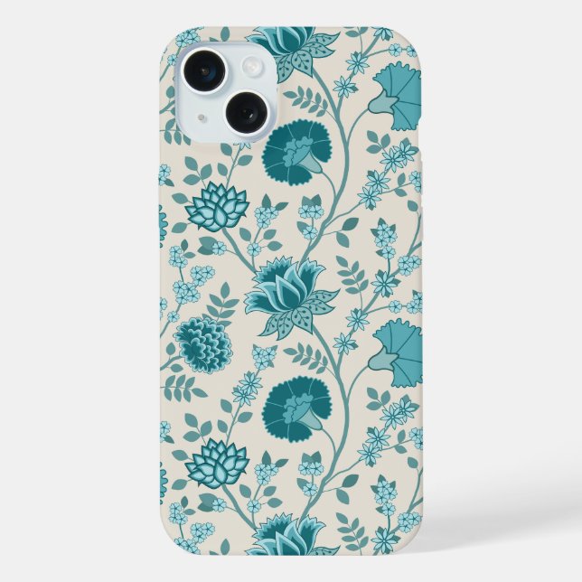 Jacobean Floral Big Pattern Teals em Creme (Verso)