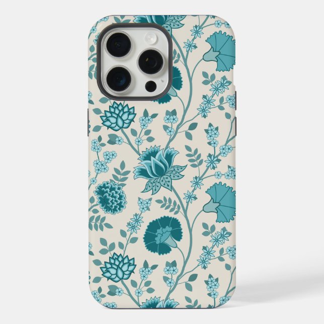 Jacobean Floral Big Pattern Teals em Creme (Verso)