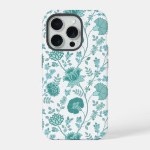Jacobean Floral Big Pattern Teals on White