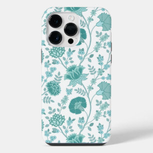 Jacobean Floral Big Pattern Teals on White