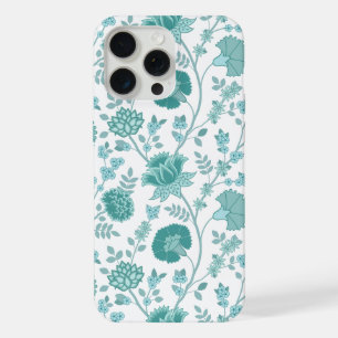 Jacobean Floral Big Pattern Teals on White