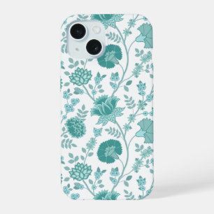 Jacobean Floral Big Pattern Teals on White