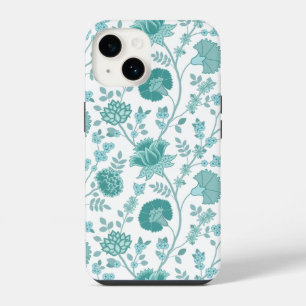 Jacobean Floral Big Pattern Teals on White