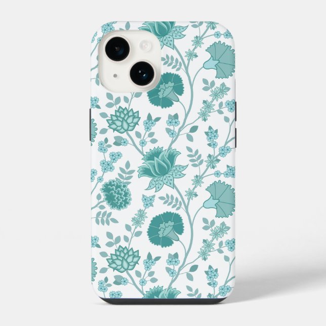 Jacobean Floral Big Pattern Teals on White (Verso)