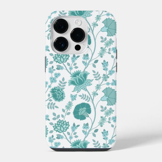 Jacobean Floral Big Pattern Teals on White (Verso)